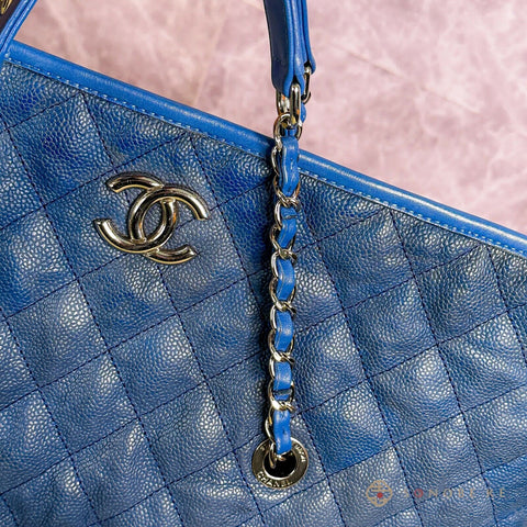 Chanel Caviar Skin Tote Bag 2way Chain tote blue No.15 【A】