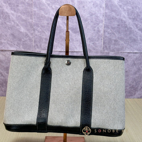 Hermes Garden Party 30 TPM Toile&Leather White × Black Tote【S】