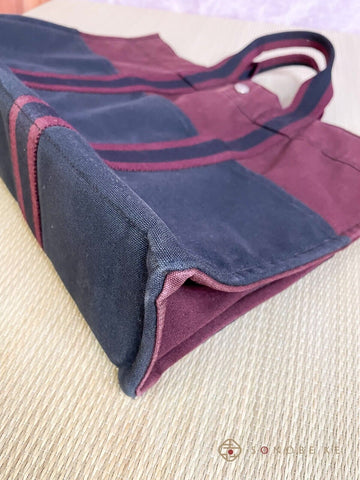 HERMES Fourre Tout MM Hand Tote Bag Canvas Bordeaux Black 【B】