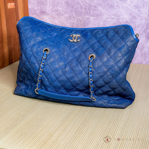 Chanel Caviar Skin Tote Bag 2way Chain tote blue No.15 【A】