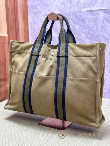 HERMES Fourre Tout MM Hand Tote Bag Canvas Khaki Green 【B】