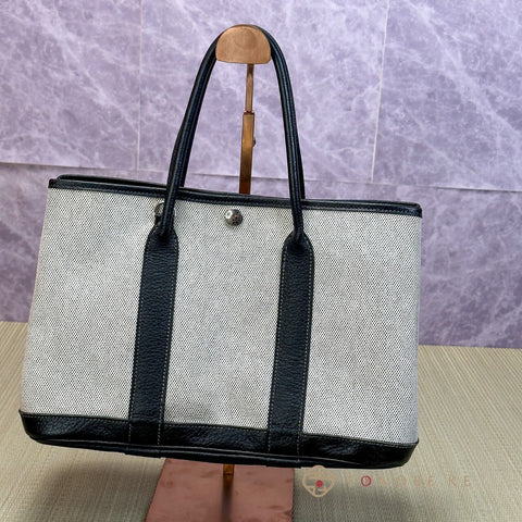 Hermes Garden Party 30 TPM Toile&Leather White × Black Tote【S】