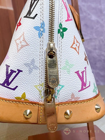 Louis Vuitton Alma PM White Multicolor Monogram Handbag M92647 【S】