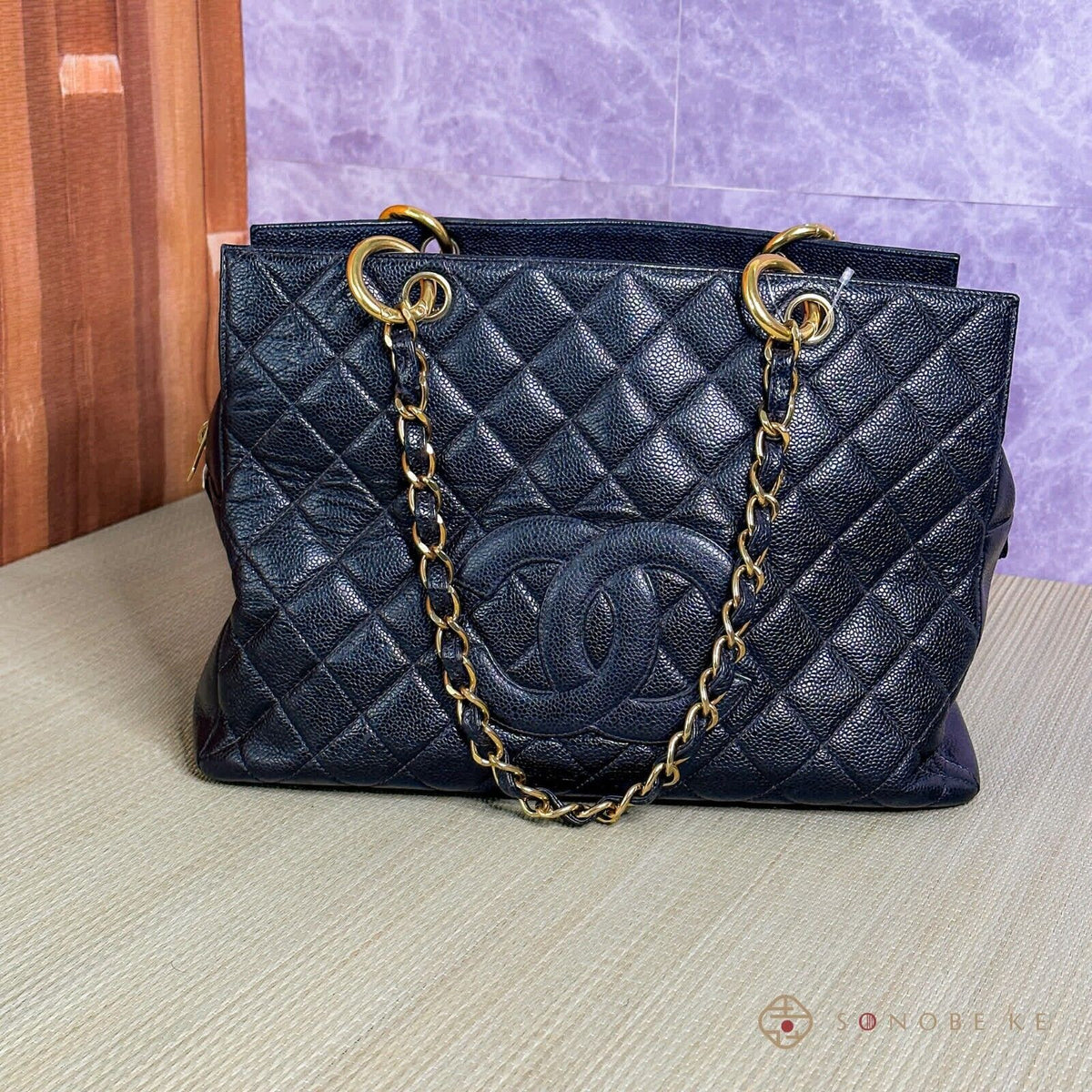 CHANEL Quilted GST Caviar Skin CCmark All Chain Grand Shopping Tote Bag No.7【S】