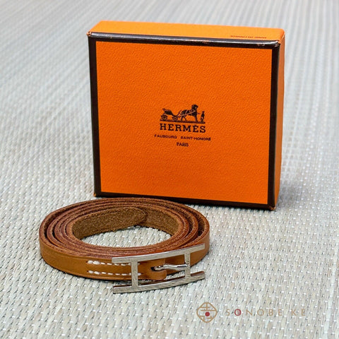 HERMES Api Ⅲ Wrap Long Bracelet Bangle Choker Leather Brown Accessory 【A】