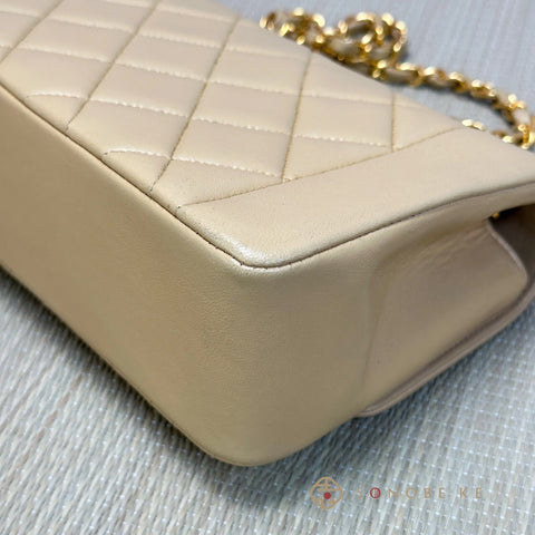 Chanel Diana flap matelasse beige Lambskin Chain Shoulder Bag CC Logo No.2【A】