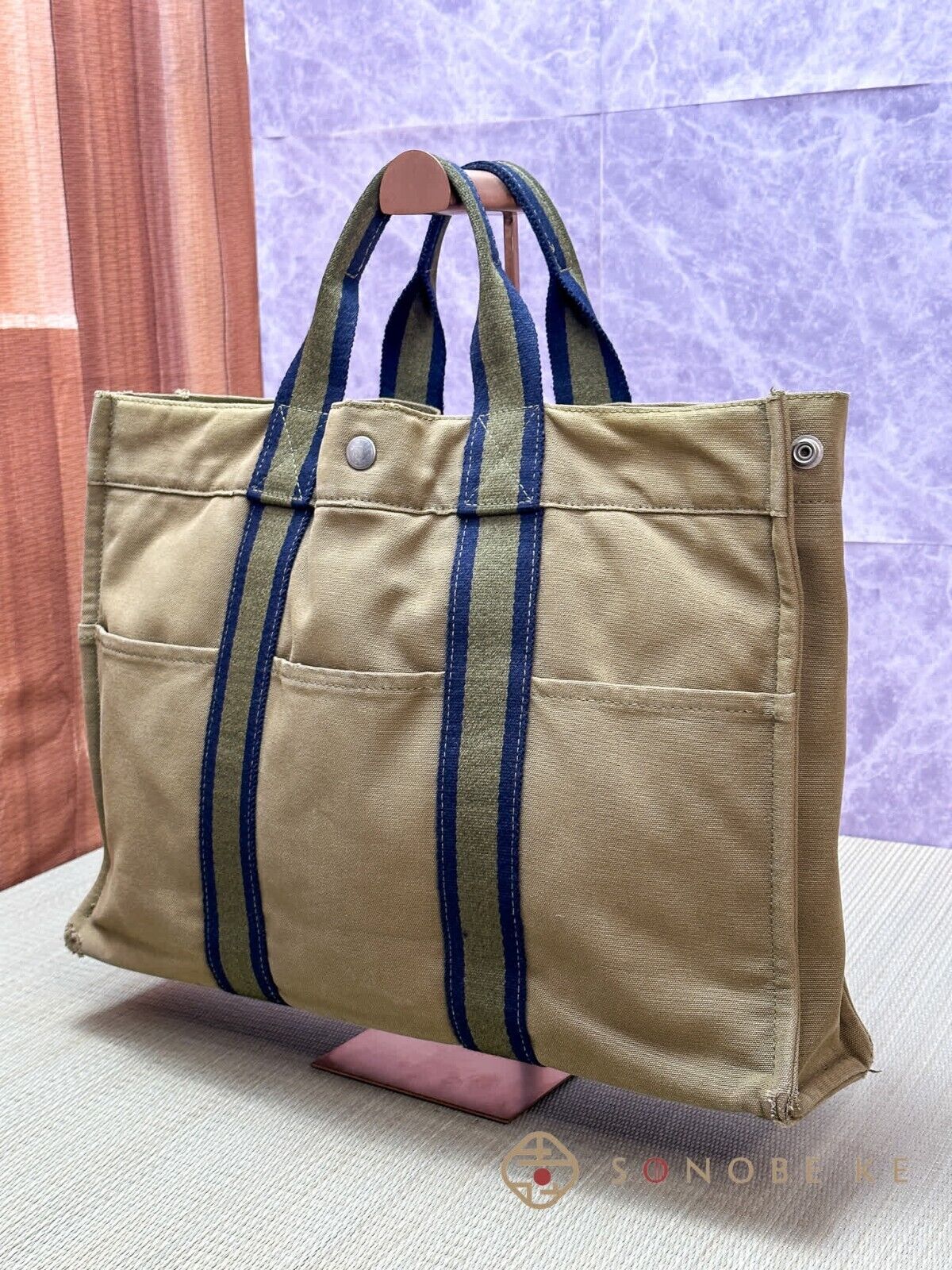 HERMES Fourre Tout MM Hand Tote Bag Canvas Khaki Green 【B】