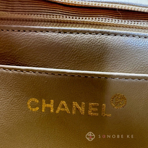 Chanel Diana flap matelasse beige Lambskin Chain Shoulder Bag CC Logo No.2【A】