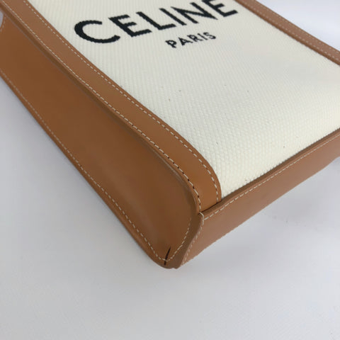 CELINE CELINE Vertical Cover Mini Canvas x Leather 2WAY Shoulder Bag Band Bag White x Beige Shoulder Bag Shoulder Bag