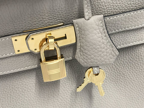 HERMES Kelly Kelly 28 Togo Tourtiere Gray GD Hardware C Engraved Handbag