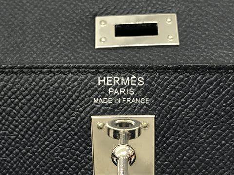 HERMES Kelly Kelly 25 outside stitching Blue Nui silver metal fittings Ebson Y engraving handbag