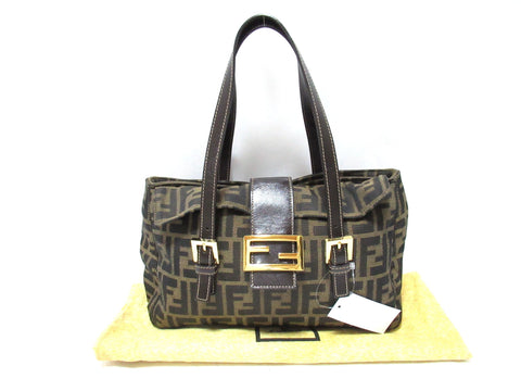 FENDI Zucca Pattern 11FENDI Zucca Handbag Gold Hardware Shoulder Bag