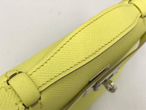 HERMES Pochette Kelly Lime Silver Hardware Ebson Q Engraved Handbag