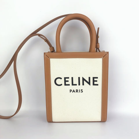 CELINE Vertical Cover Mini Canvas x Leather 2WAY Shoulder Bag Band Bag White x Beige Shoulder Bag Shoulder Bag