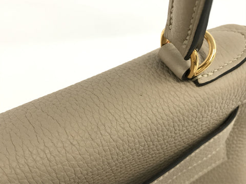 HERMES Kelly Kelly 28 Togo Tourtiere Gray GD Hardware C Engraved Handbag