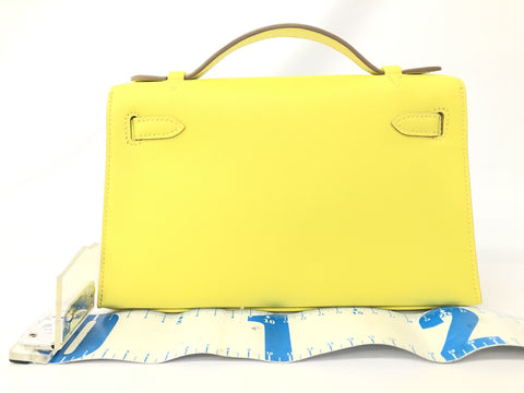 HERMES Unused Pochette Kelly Swift Lime SV Metal Fittings U Engraved Handbag