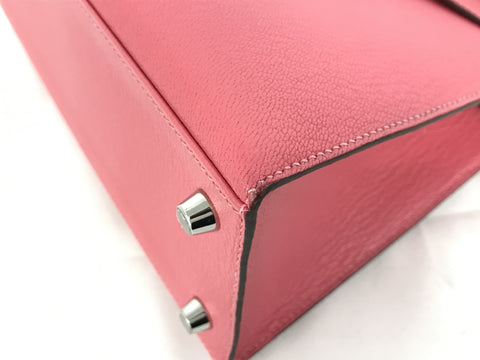 HERMES Kelly Kelly 25 Chevre Rose Azare Silver Hardware Handbag