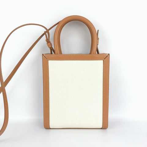 CELINE CELINE Vertical Cover Mini Canvas x Leather 2WAY Shoulder Bag Band Bag White x Beige Shoulder Bag Shoulder Bag