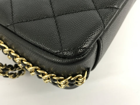 CHANEL caviar skin new work caviar skin gold metal fittings black mini matelasse domestic sold out color shoulder bag