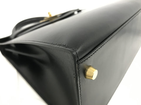 HERMES Kelly Kelly 28 box calf outer stitching G bracket black □F (2002) handbag