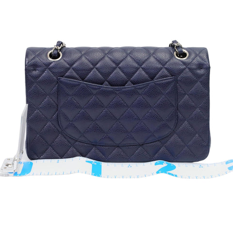 CHANEL W Flap Double Flap Caviar Skin Silver Hardware Navy Shoulder Bag