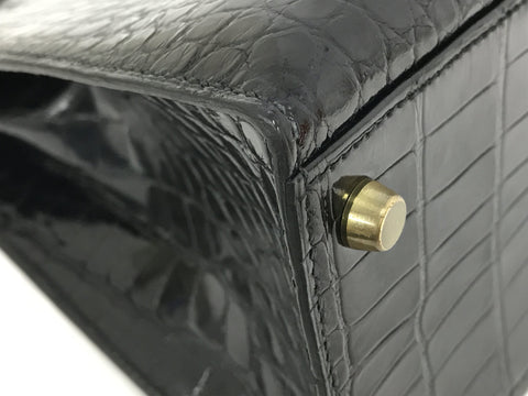 HERMES Kelly Kelly 32 alligator GD metal fittings ○S ST attaching black shine handbag