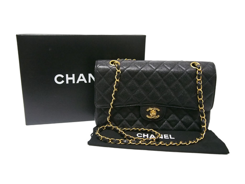 CHANEL caviar skin W flap chain shoulder shoulder bag