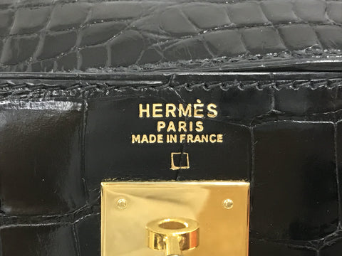 HERMES Kelly Kelly 32 alligator GD metal fittings ○S ST attaching black shine handbag