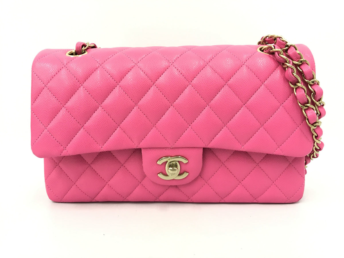 CHANEL caviar skin caviar skin W flap chain pink serial plate existence shoulder bag