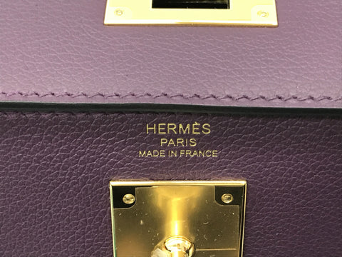 HERMES Kelly Kelly 28 purple gold metal fittings EVERCOLOR U engraving handbag