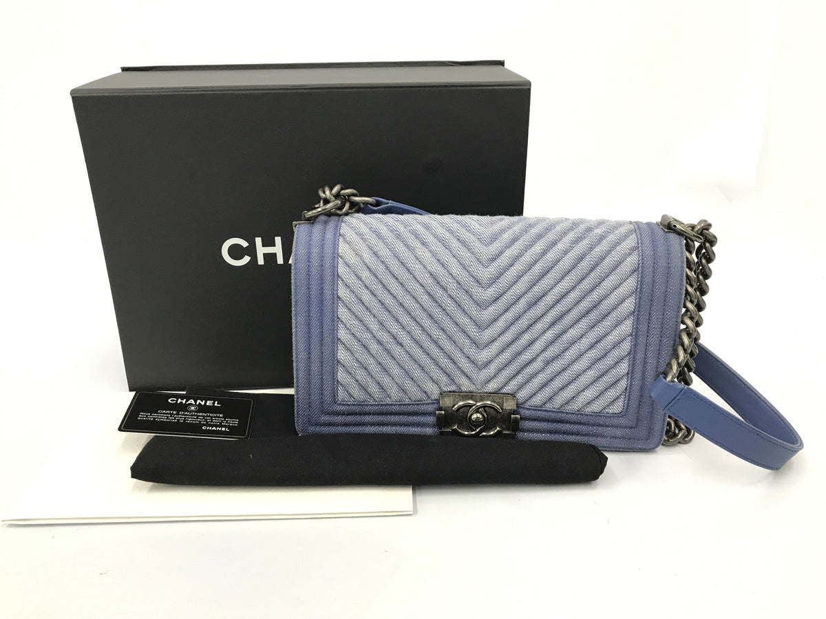 CHANEL Boy Denim Chevron V Stitch Shoulder Bag