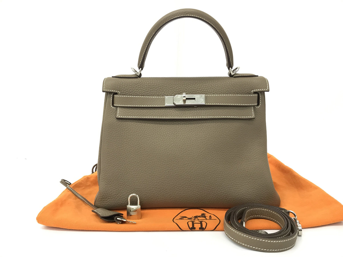HERMES Kelly Kelly 28 Etoupe SV metal fittings J carved seal handbag