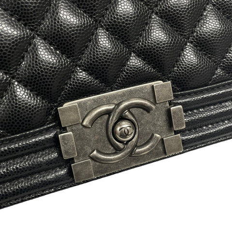 CHANEL Caviar Skin Boy Vintage Metal Fittings Chain Shoulder Bag Black Black Seal Unclear No Guarantees Shoulder Bag