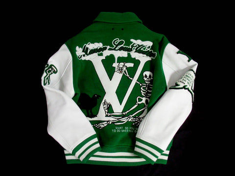 LOUIS VUITTON 21FW varsity leather jacket 1A9723 green white size 46 jacket