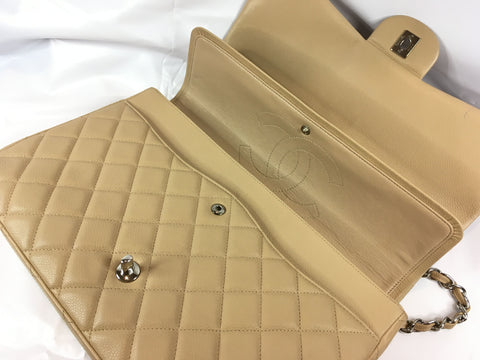 CHANEL Caviar Skin Matelasse Maxi Caviar Skin W Flap Beige Shoulder Bag