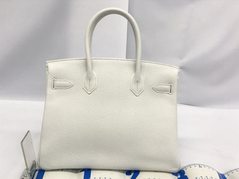 HERMES Birkin 30 Taurillon Clemence White Y engraving handbag