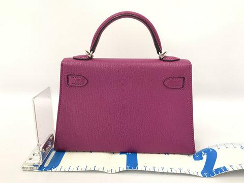 HERMES Kelly Mini Kelly Rose Purple C Engraved Silver Hardware Chevre Handbag