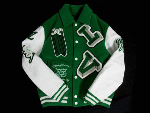 LOUIS VUITTON 21FW varsity leather jacket 1A9723 green white size 46 jacket