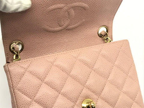 CHANEL caviar skin caviar skin mini matelasse chain shoulder bag pink 8th shoulder bag