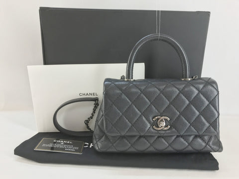 CHANEL caviar skin Chanel top handle coco handle XS caviar skin black handbag