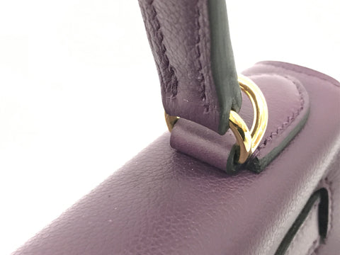HERMES Kelly Kelly 28 purple gold metal fittings EVERCOLOR U engraving handbag