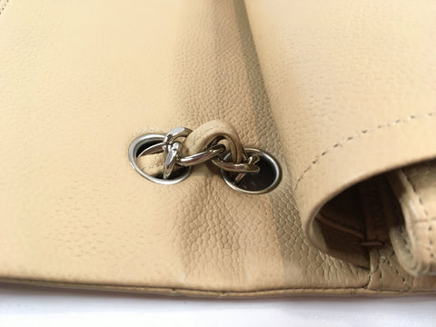 CHANEL Caviar Skin Matelasse Maxi Caviar Skin W Flap Beige Shoulder Bag