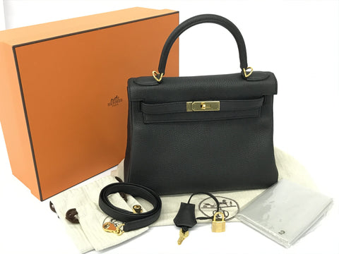HERMES Kelly Kelly 28 Togo Black Noir Gold metal fittings GD metal fittings D stamp Some metal fittings are not sealed Rain cover Booklet Bag Box Handbag