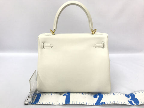 HERMES Kelly Kelly 25 White Swift GD hardware Y carved handbag