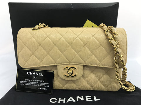 CHANEL matelasse caviar skin matelasse W flap W chain beige shoulder bag