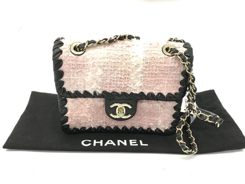 CHANEL CHANEL chain shoulder tweed X lamb pink x black GP shoulder bag