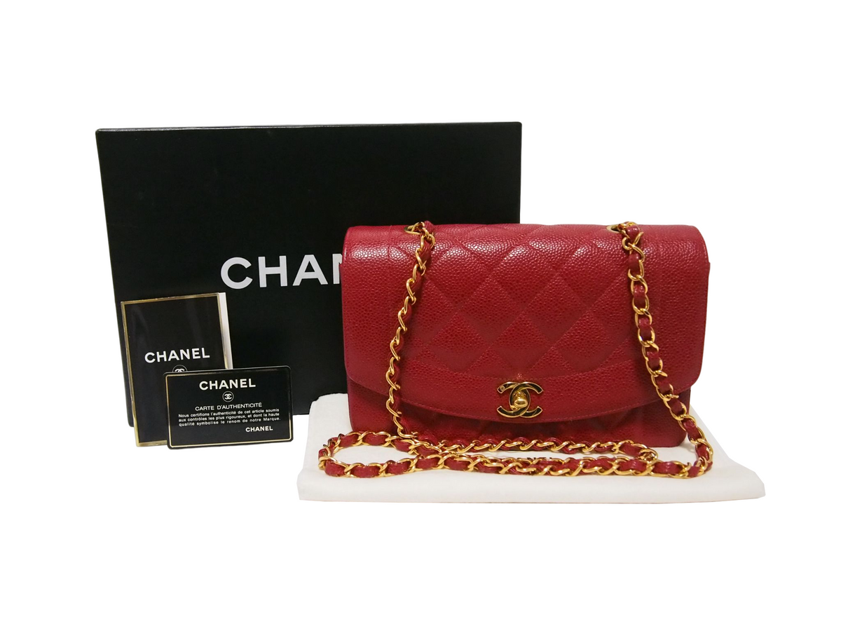 CHANEL Caviar Skin Diana Red [Seal Card Available] No. 2 Shoulder Bag