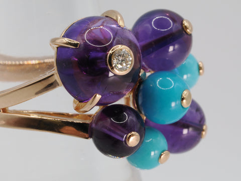 Cartier Delice de Gore Amethyst Turquoise Diamond PG #54 750 10.2g Ring (precious metal)