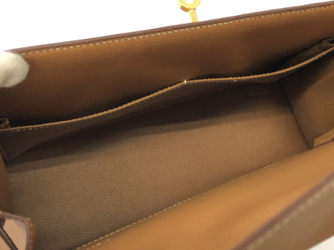 HERMES Kelly Kelly 28 box calf beige GD metal fittings 〇V carved handbag