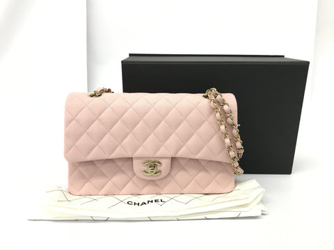 CHANEL Caviar Skin Caviar W Flap 25 Pink GP Hardware Serial Plate Hardware Handbag